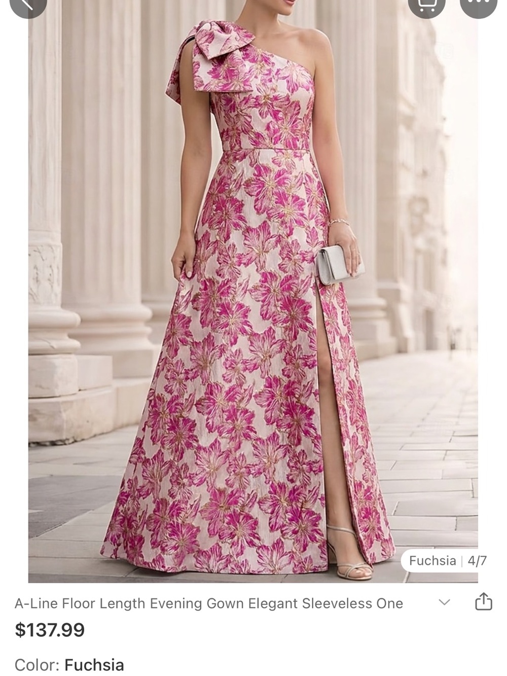 Fuchsia Floral A-Line Evening Gown - Women's Wedding Dress